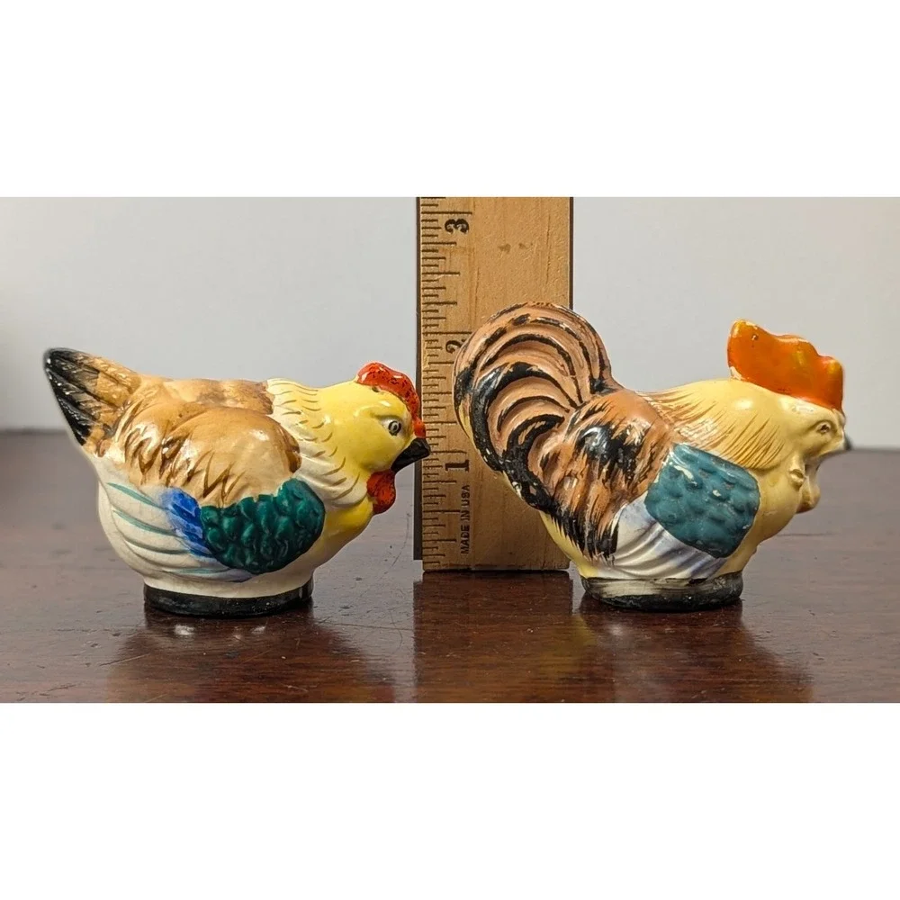 Vintage Pink Rooster & Hen Salt and Pepper Shakers Made in Japan Ceramic Set